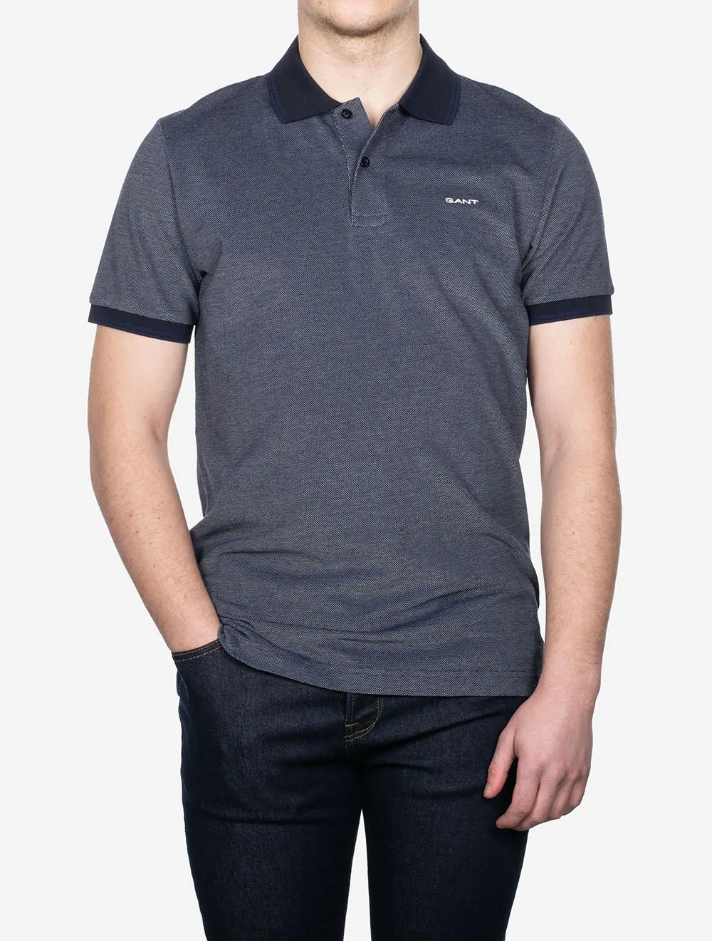 4-Colour Oxford Short Sleeve Piqué Polo Persian Blue
