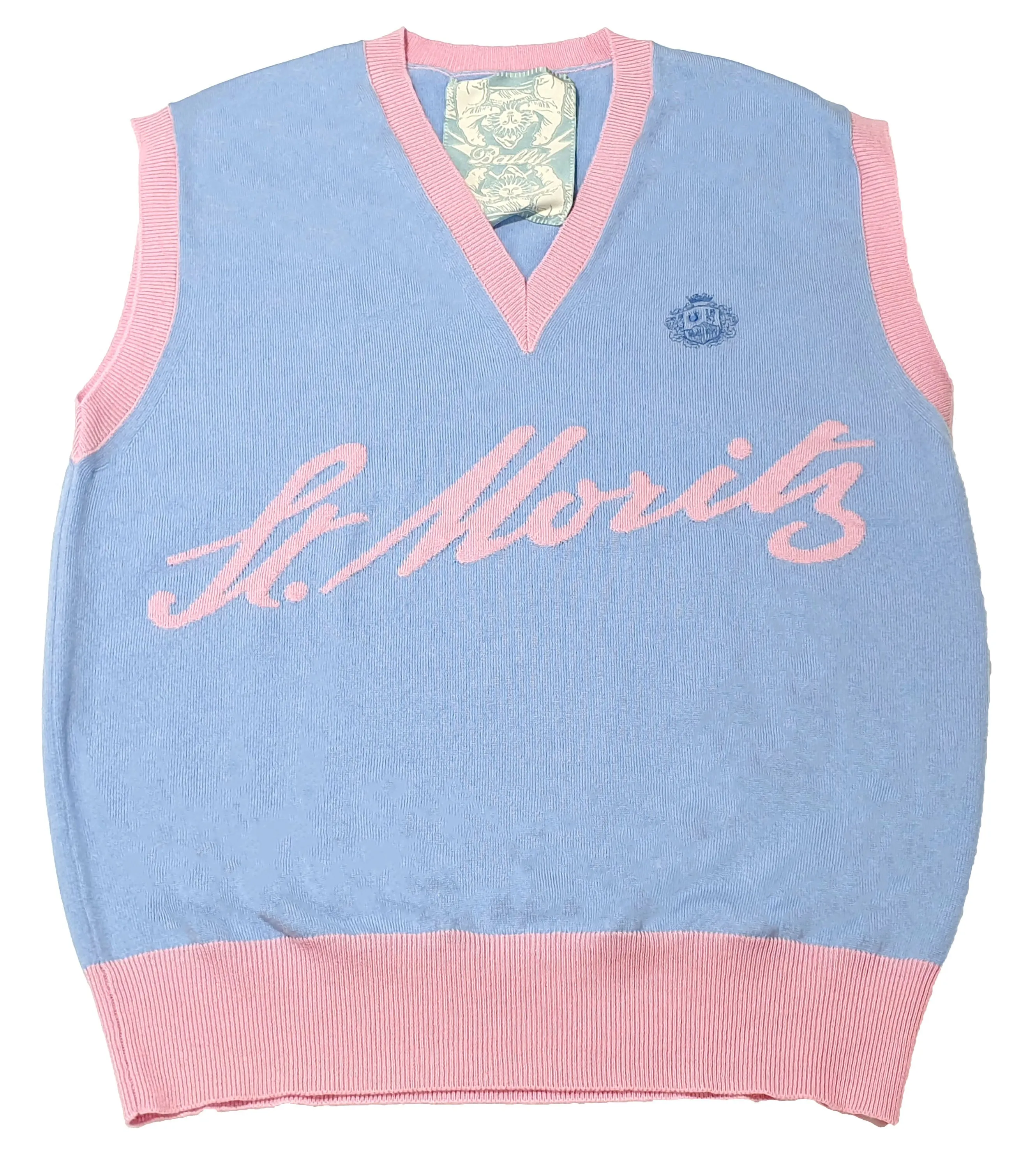 Bally 6302915 Blue/Pink Logo Cashmere Knit Wool Vest