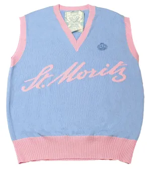 Bally 6302915 Blue/Pink Logo Cashmere Knit Wool Vest