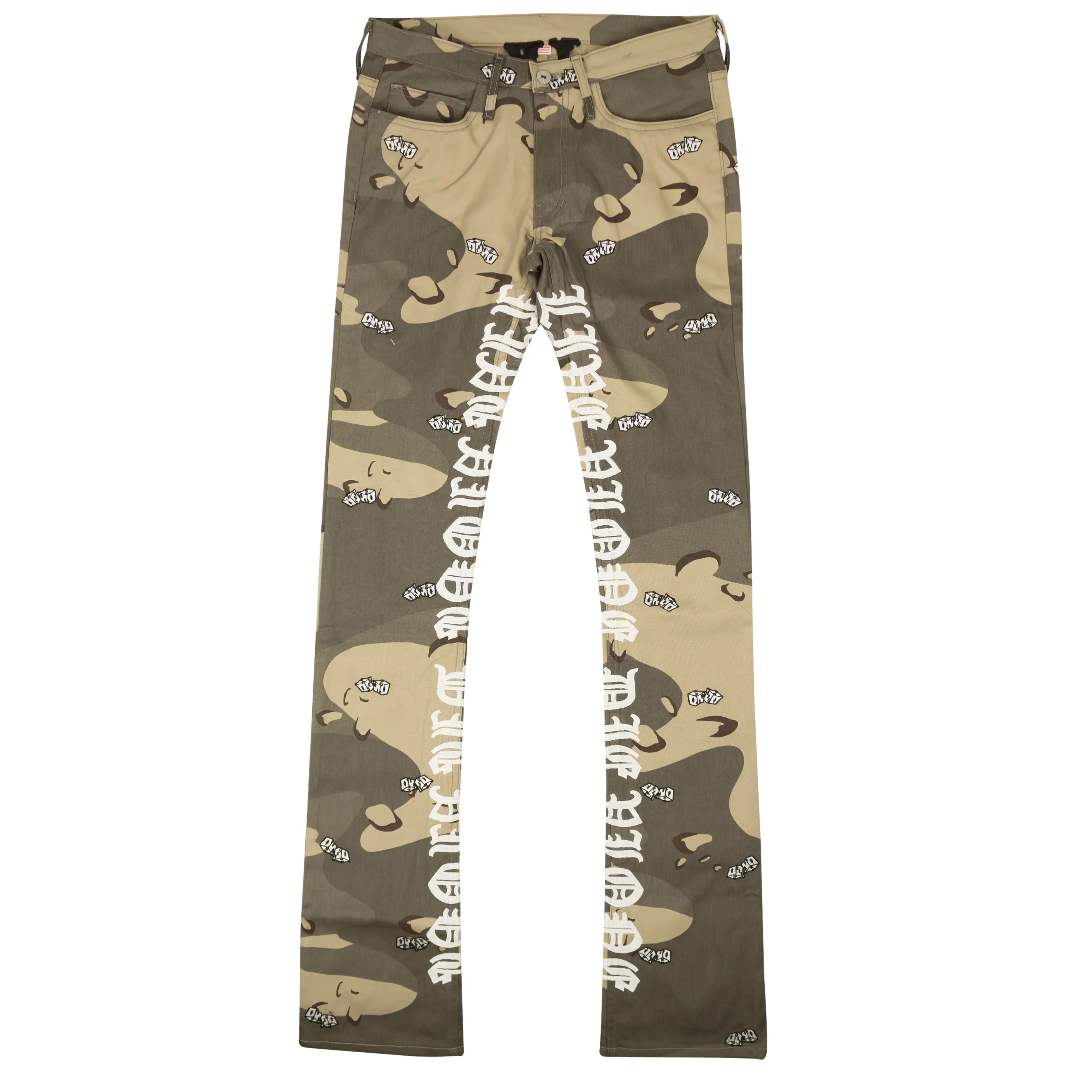 Beige Green Desert Camo Dice 5 Pocket Jeans