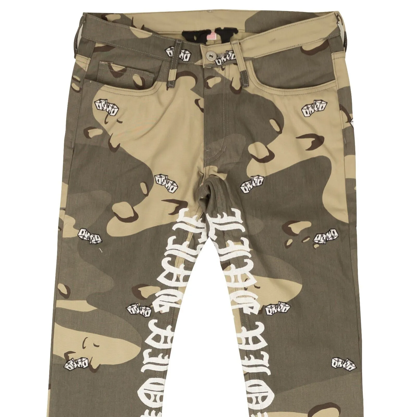 Beige Green Desert Camo Dice 5 Pocket Jeans