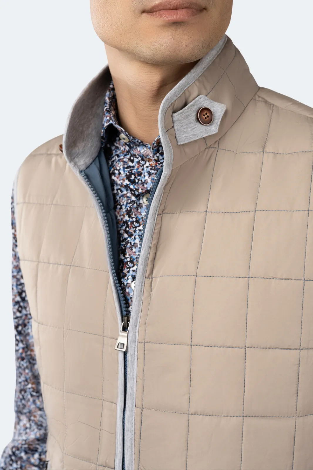 Beige Quilted Zip Up Vest