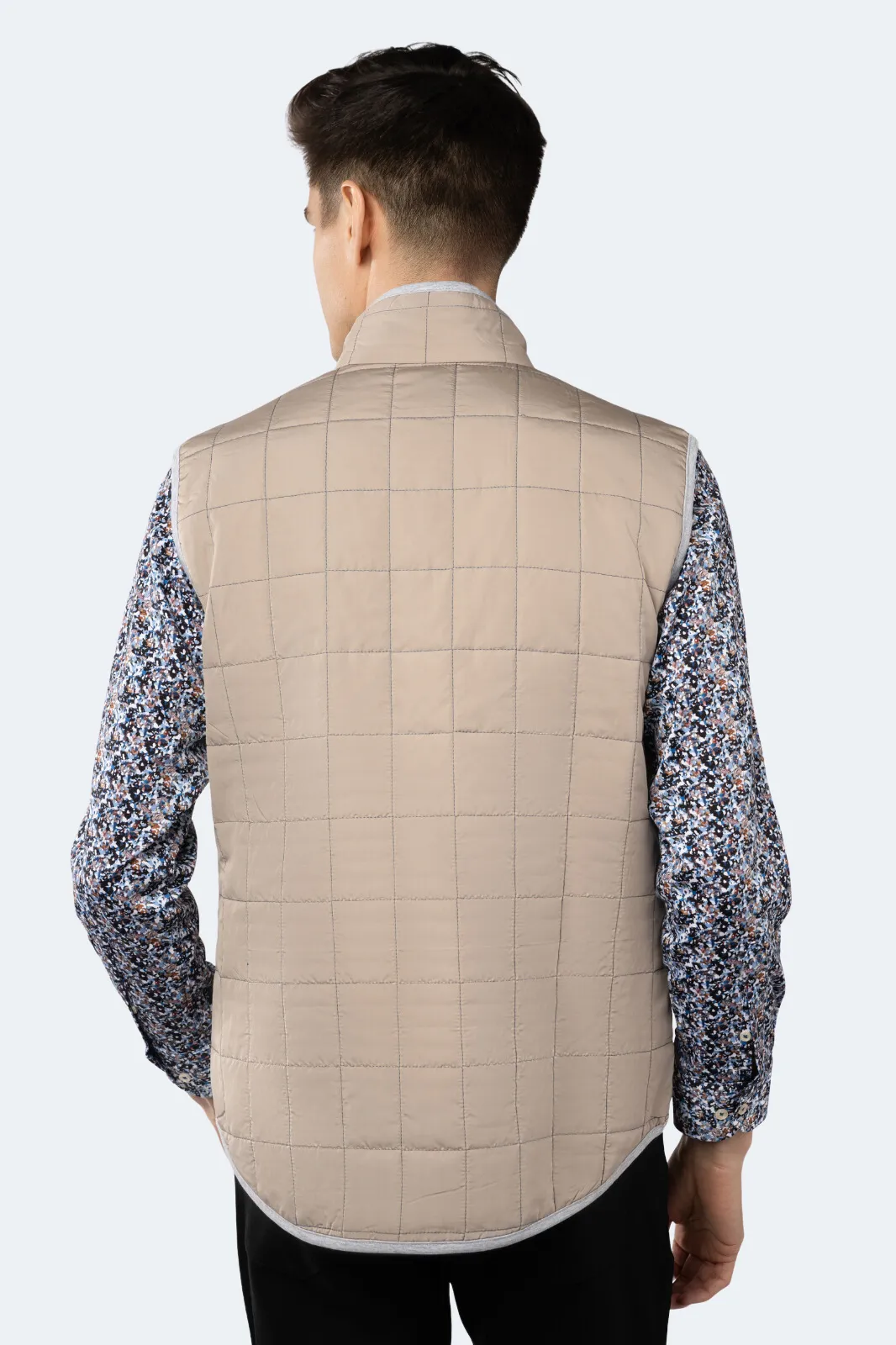 Beige Quilted Zip Up Vest