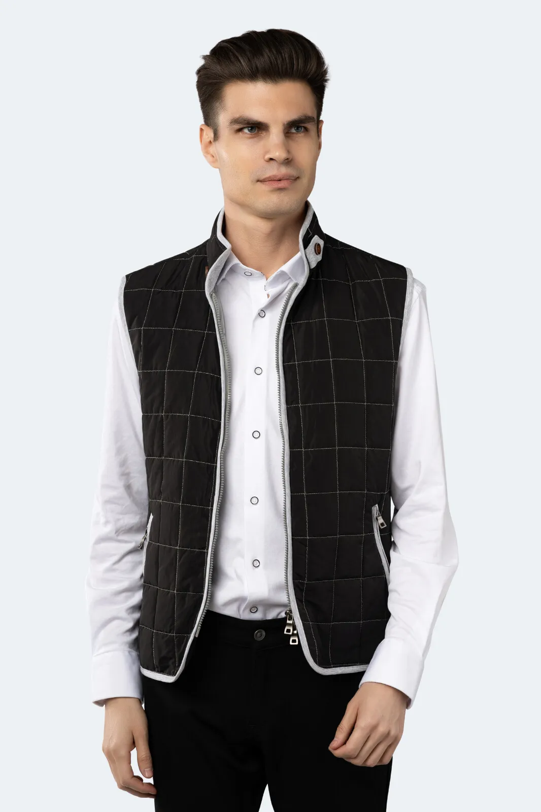 Black Quilted Zip Up Vest