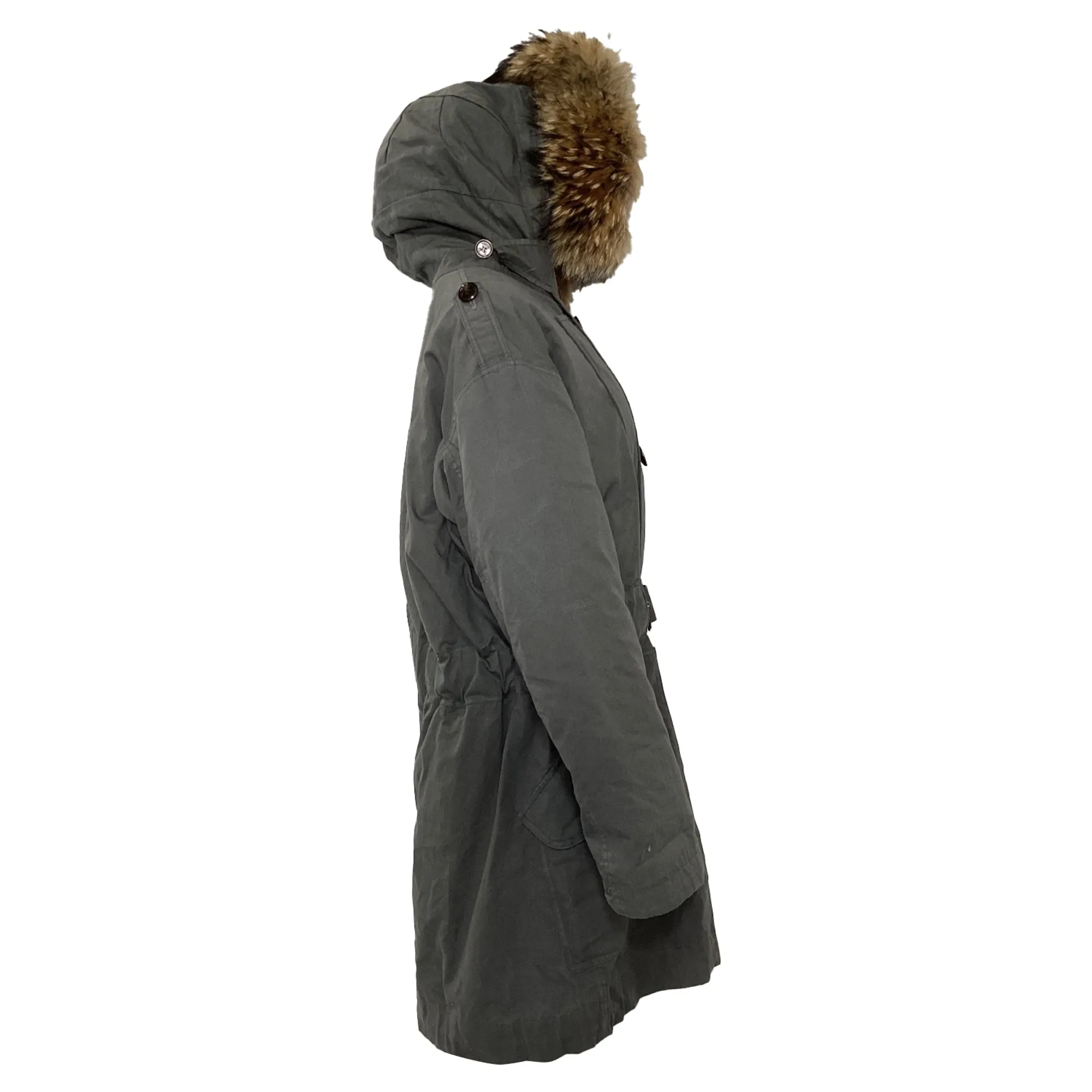 Burberry Brit Fur-lined Hooded Parka in Grey Acetate