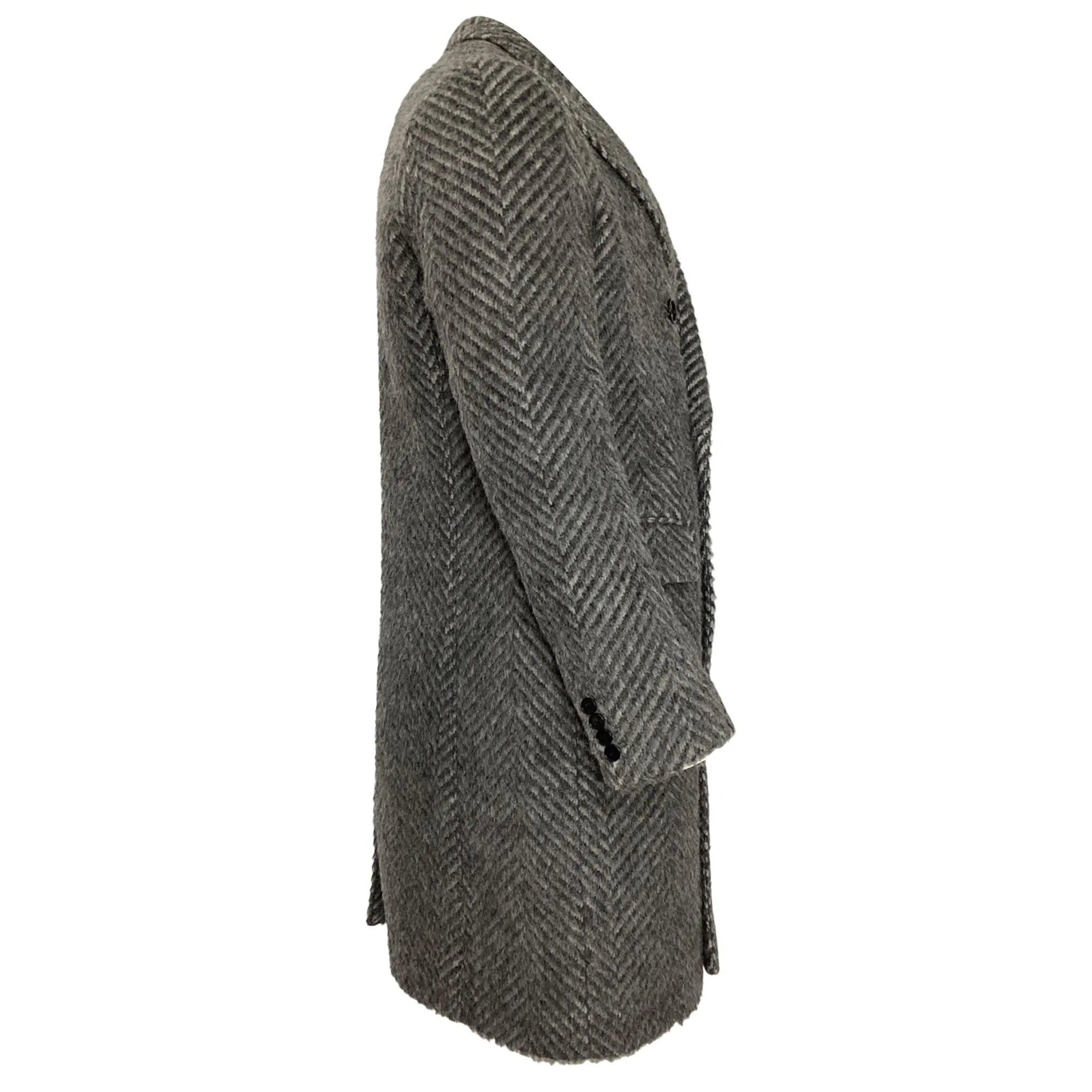 Burberry Double-Breasted Herringbone Chesterfield Coat in Grey Wool Mohair Alpaca Blend