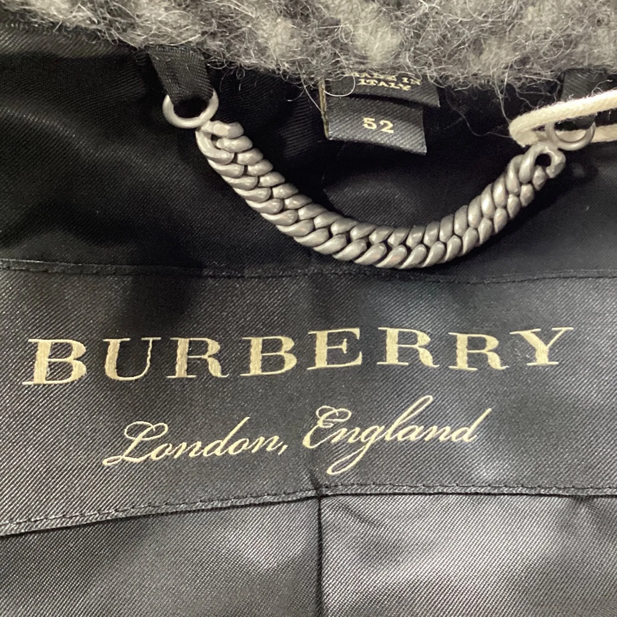 Burberry Double-Breasted Herringbone Chesterfield Coat in Grey Wool Mohair Alpaca Blend