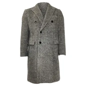 Burberry Double-Breasted Herringbone Chesterfield Coat in Grey Wool Mohair Alpaca Blend