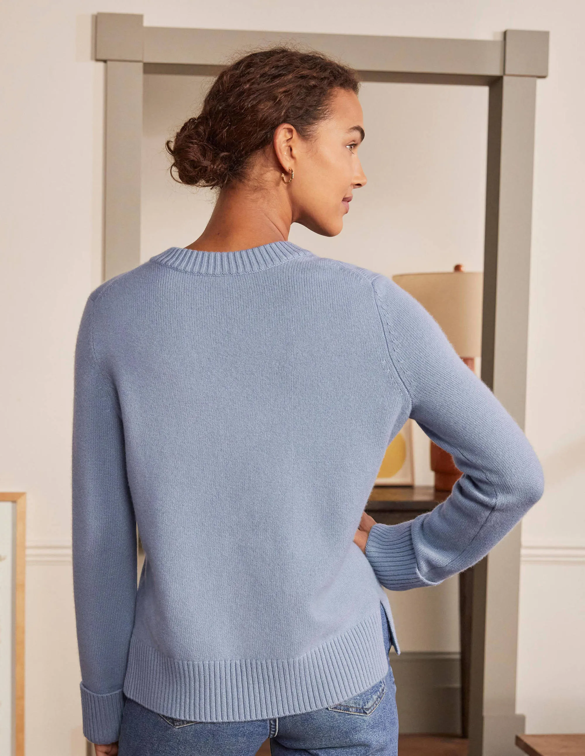 Cashmere Cuff Detail Jumper-Lapis Light Blue