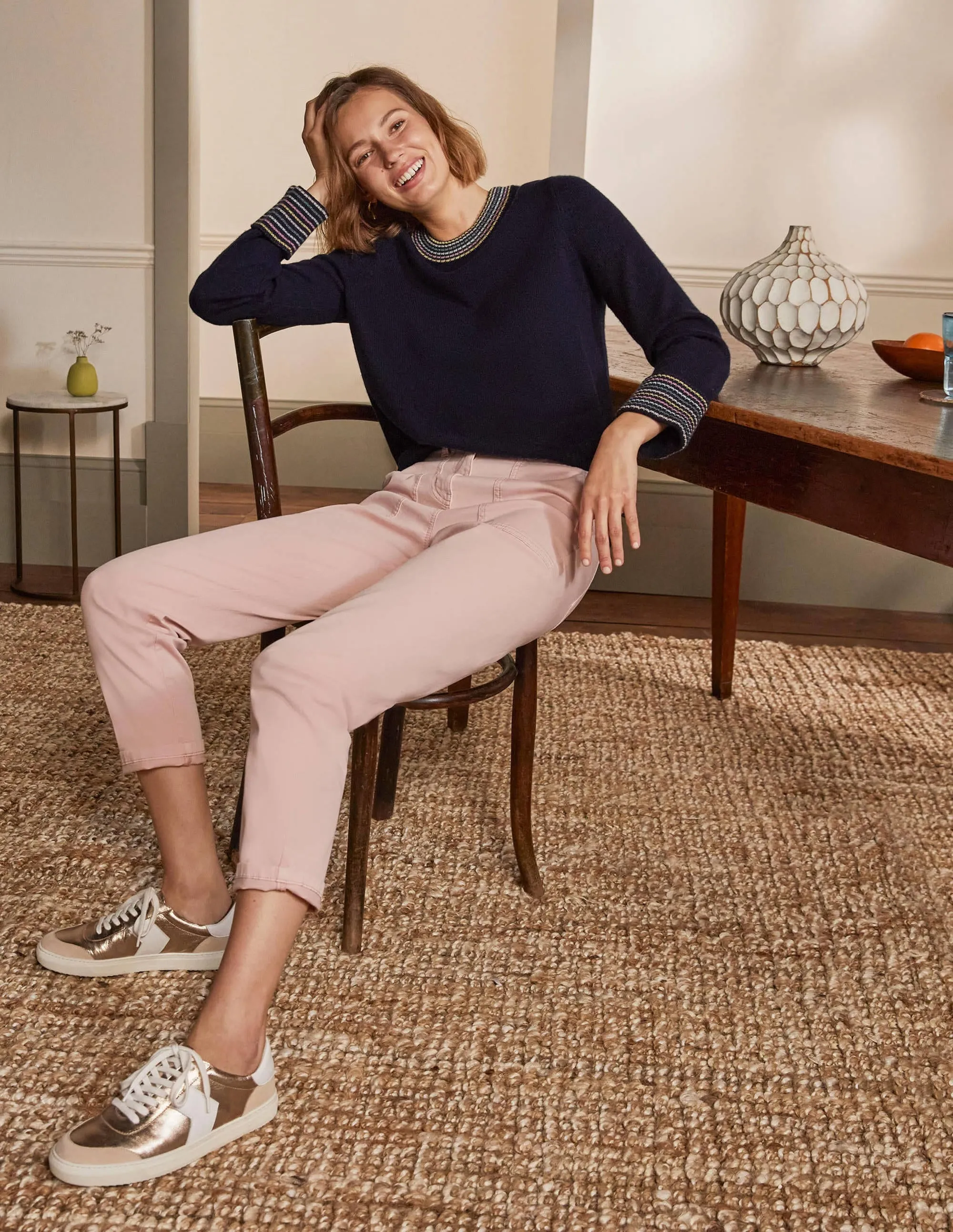 Cashmere Cuff Detail Jumper-Navy