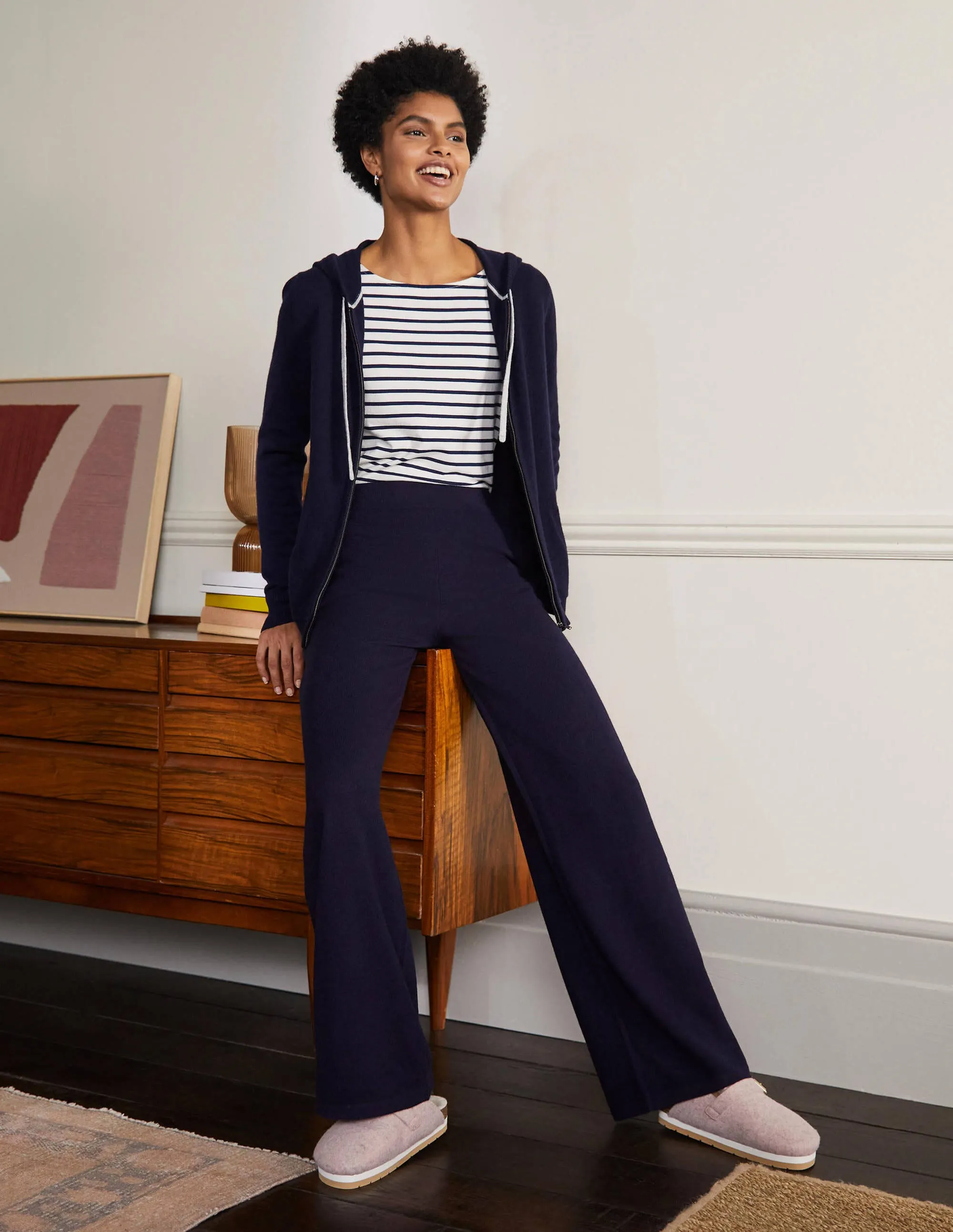Cashmere Knit Lounge Joggers-Navy