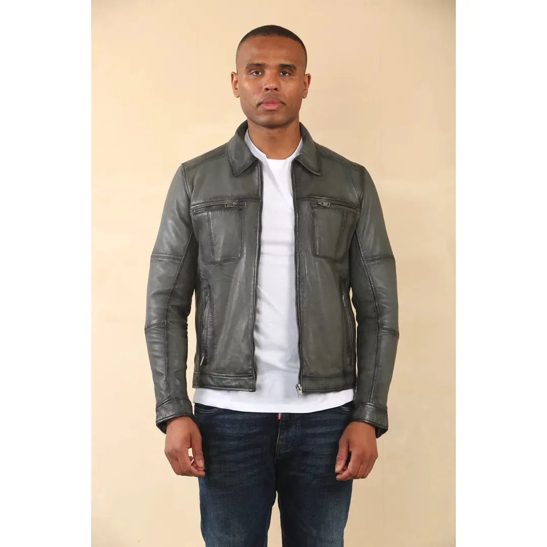 Classic Collar Leather Biker Jacket