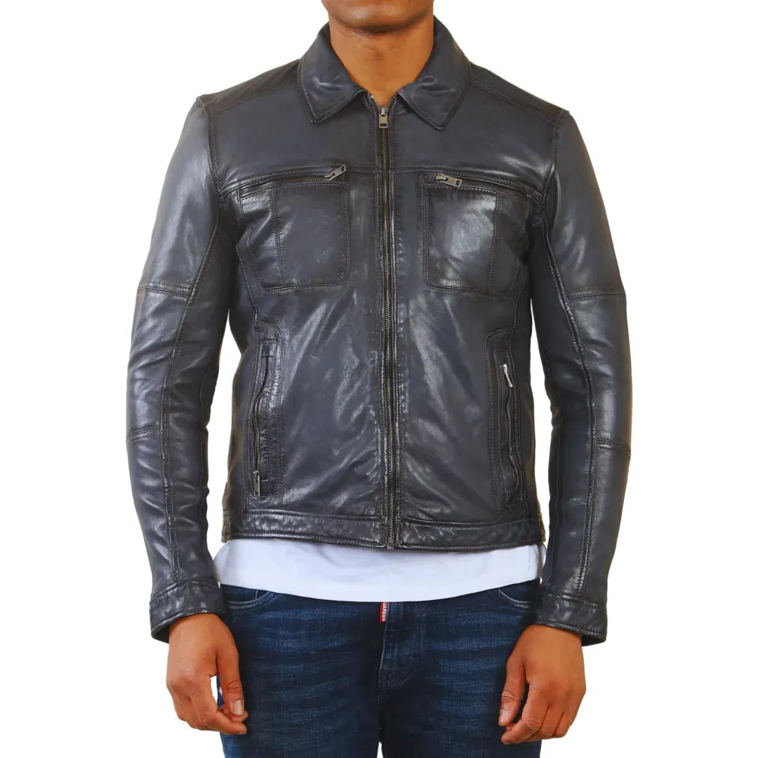Classic Collar Leather Biker Jacket