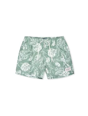 Classic Fit Tropical Leaves Print Shorts Kalamata Green
