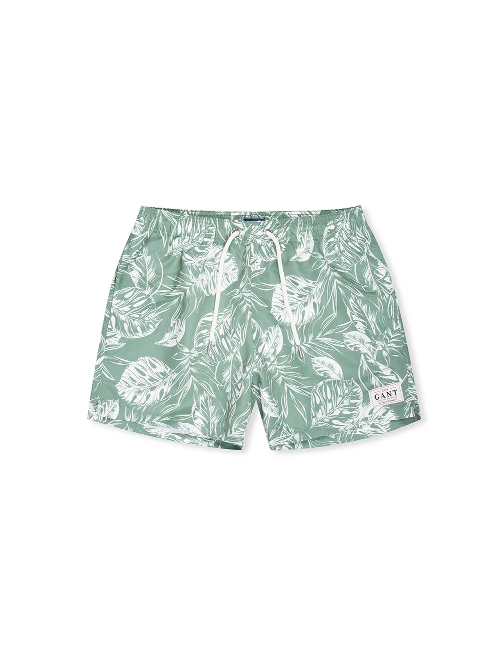 Classic Fit Tropical Leaves Print Shorts Kalamata Green