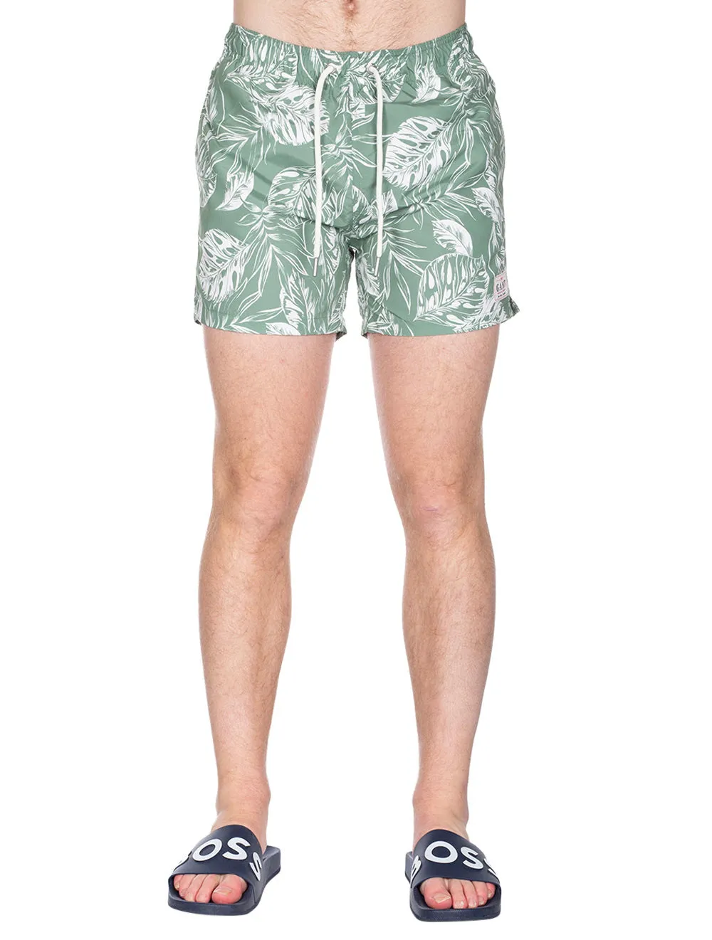 Classic Fit Tropical Leaves Print Shorts Kalamata Green