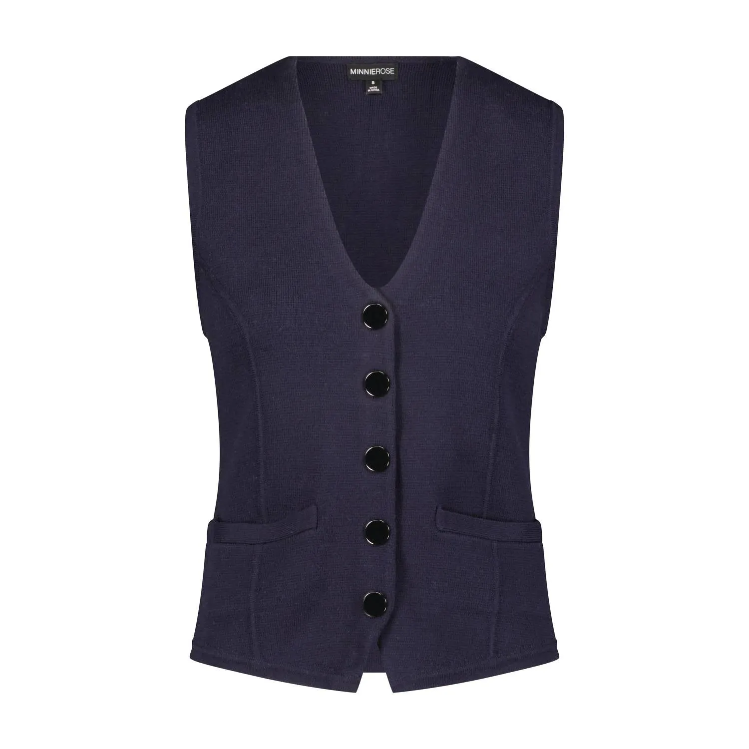 Cotton Blend Vest With Snaps In Navy