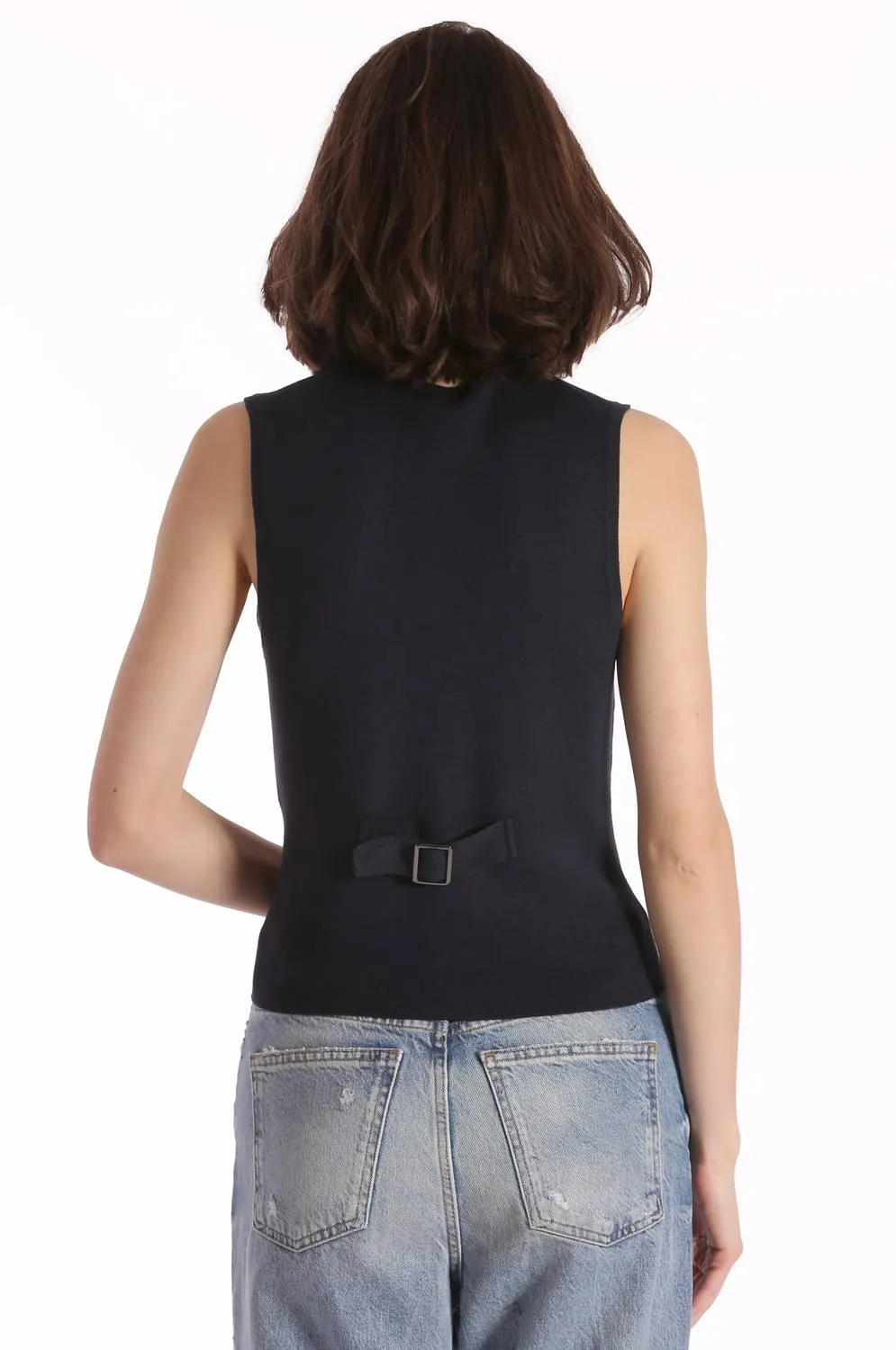 Cotton Blend Vest With Snaps In Navy