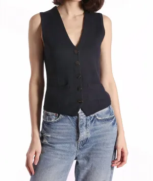 Cotton Blend Vest With Snaps In Navy
