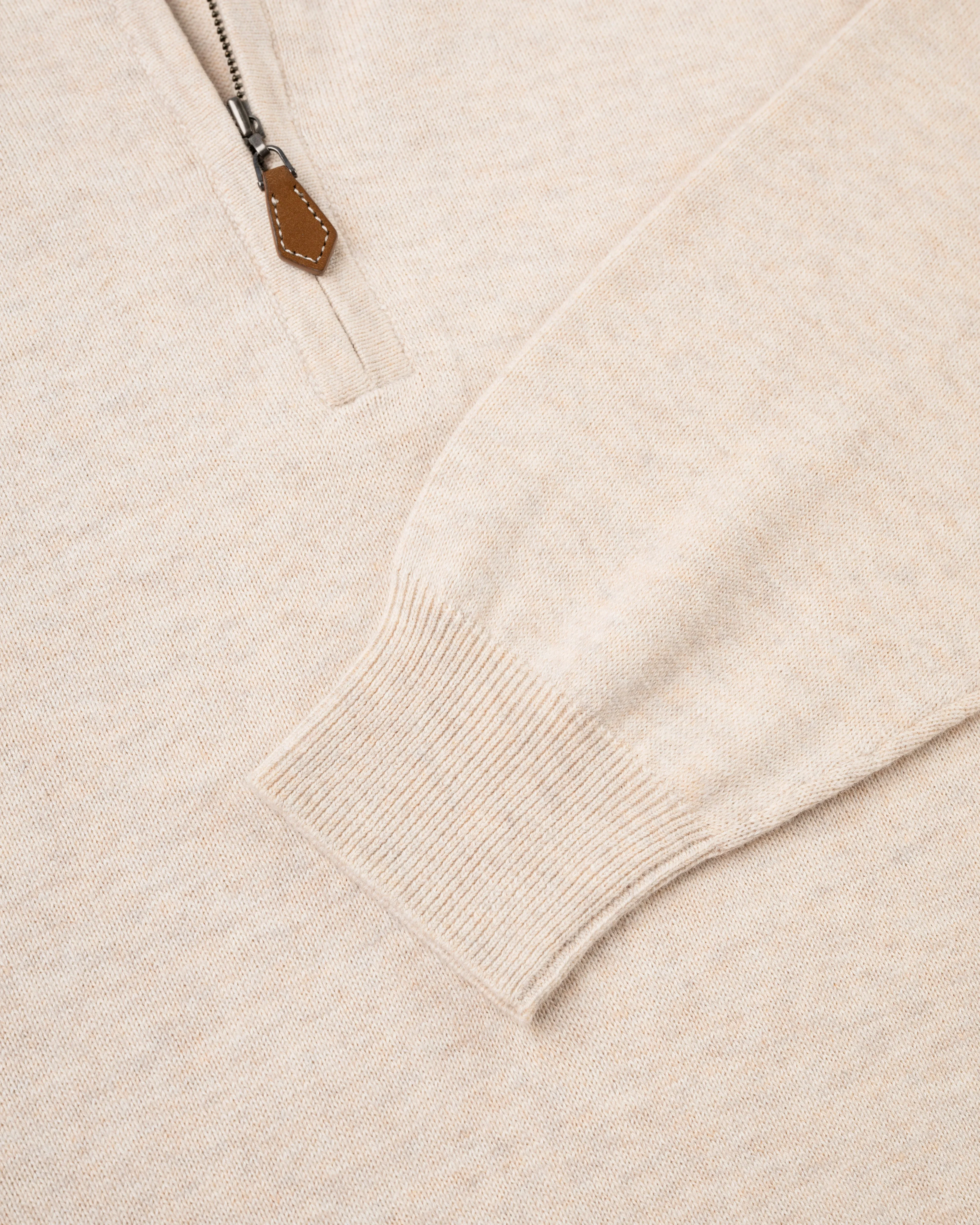 COTTON CASHMERE QUARTER ZIP UP - LIGHT TAN