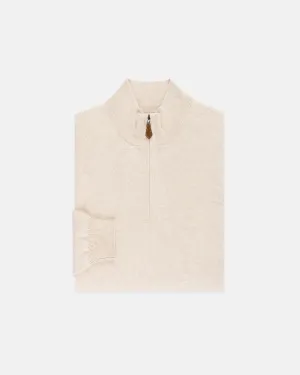 COTTON CASHMERE QUARTER ZIP UP - LIGHT TAN