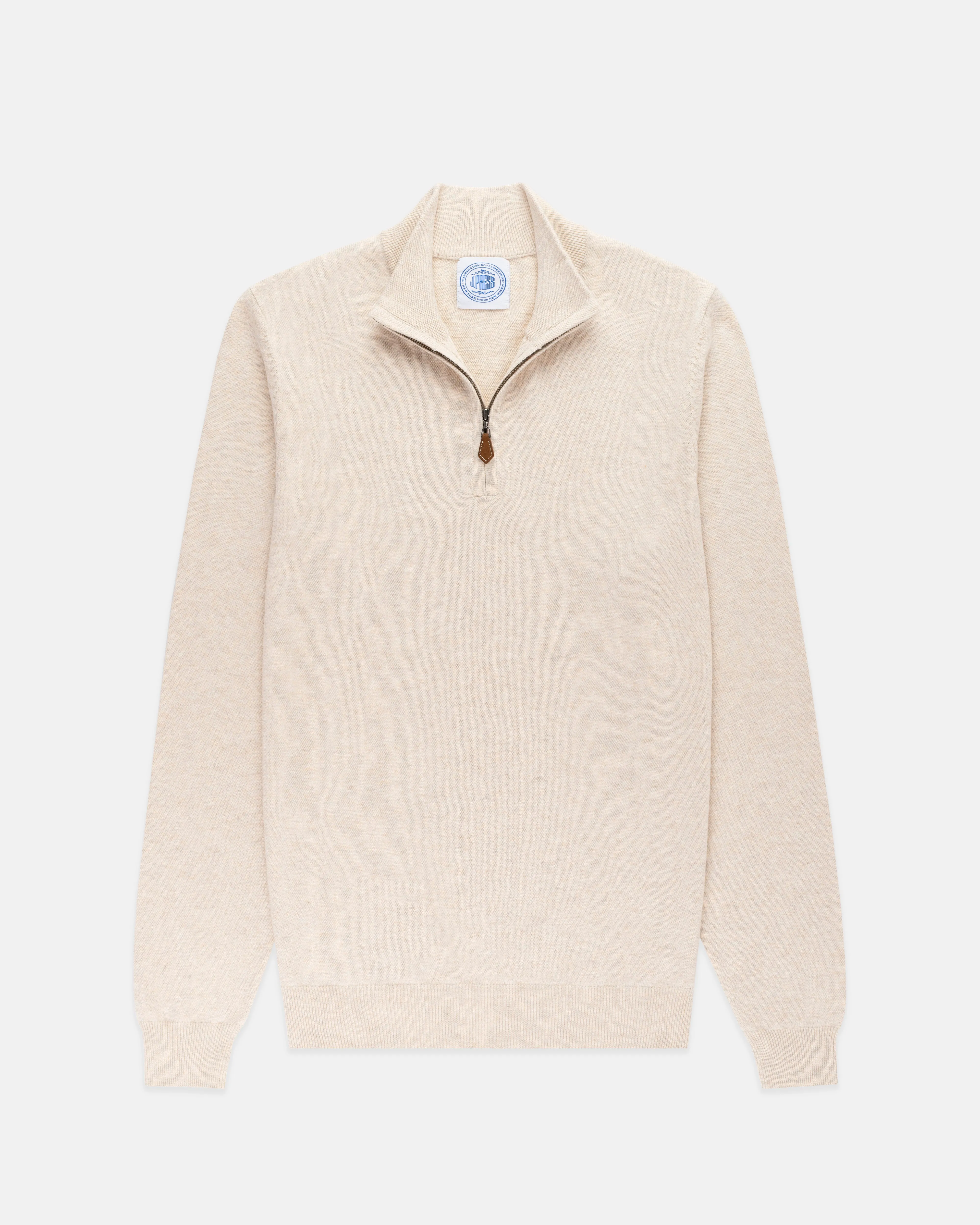 COTTON CASHMERE QUARTER ZIP UP - LIGHT TAN