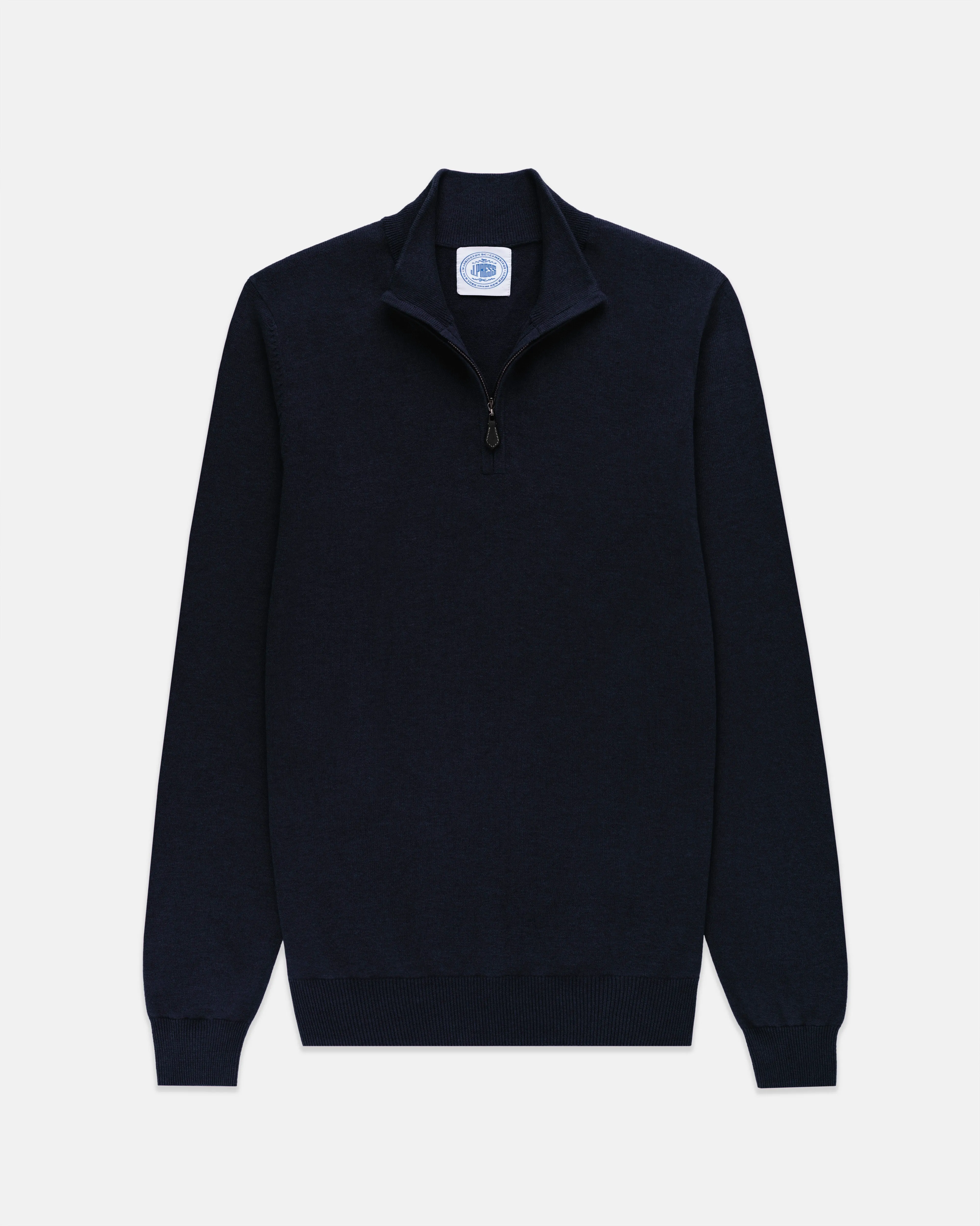COTTON CASHMERE QUARTER ZIP UP - NAVY