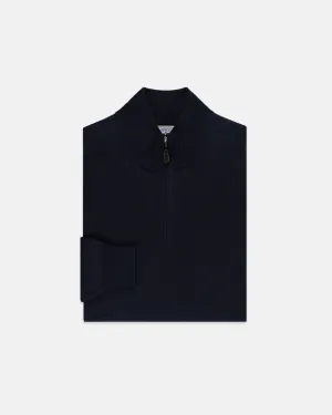COTTON CASHMERE QUARTER ZIP UP - NAVY