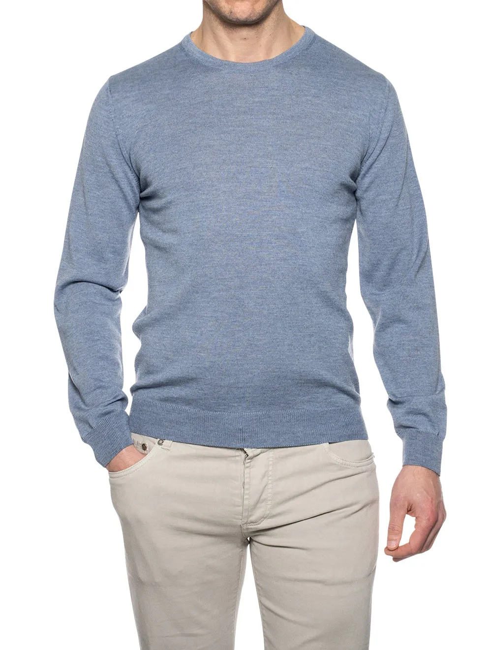 Crew Neck Merino Wool Jumper Light Blue