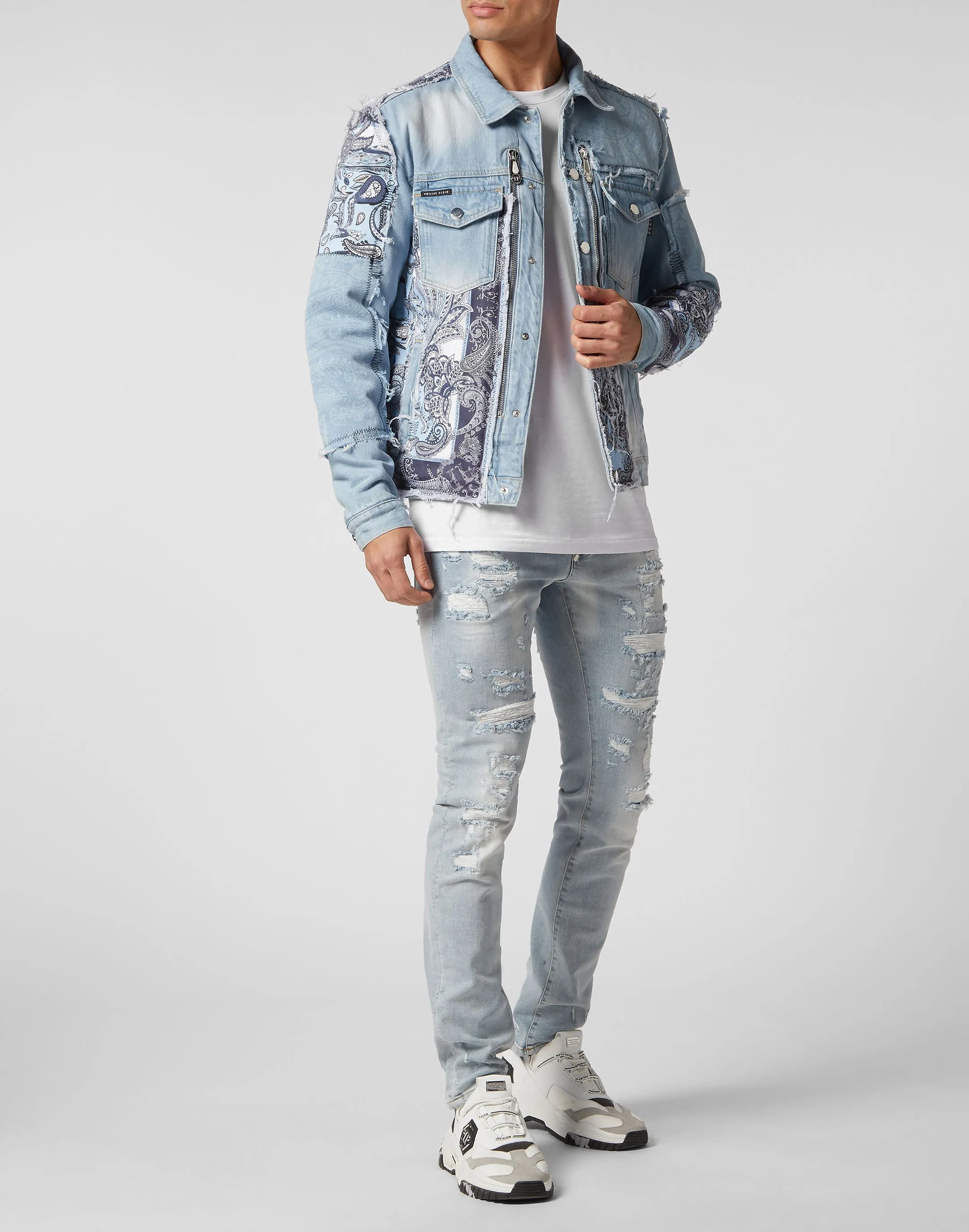 Denim Jacket Paisley Bandana Patchwork