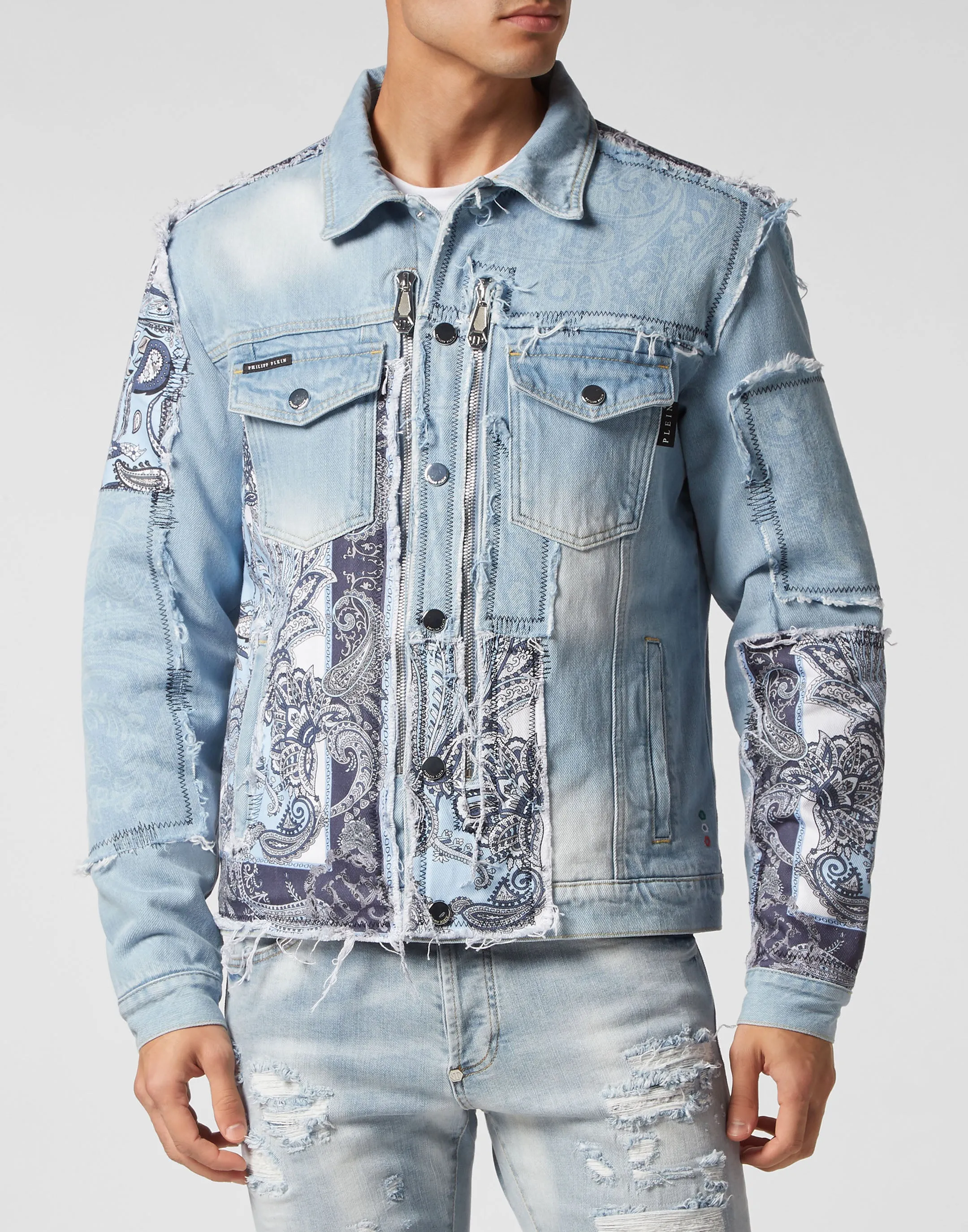 Denim Jacket Paisley Bandana Patchwork