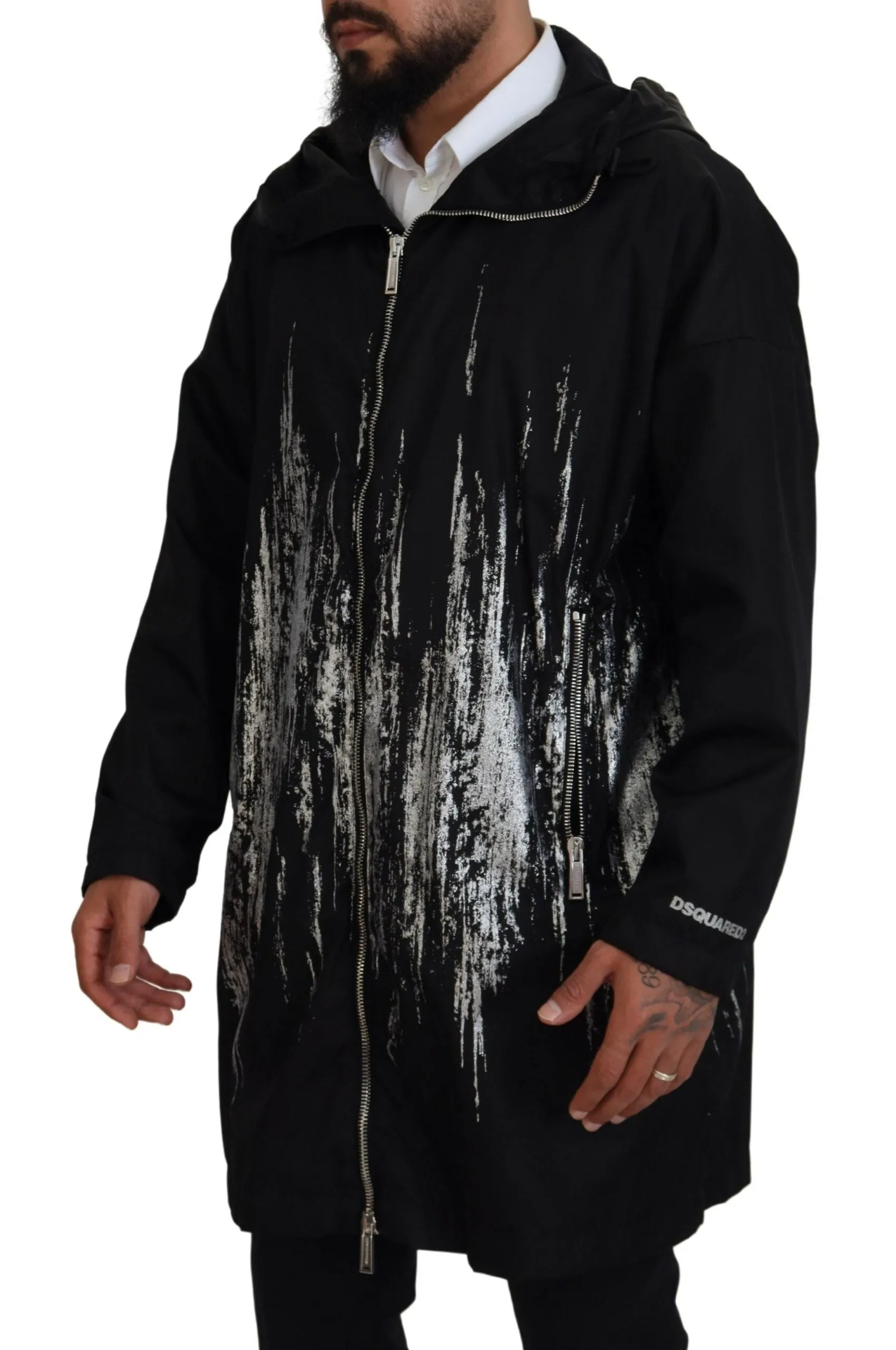 Dsqua²   Print Long Hooded Coat Nylon Men's Jacket