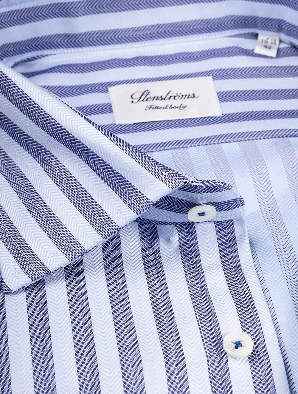 Fitted Herringbone Stripe Shirt Navy
