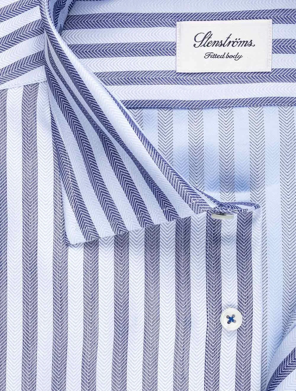 Fitted Herringbone Stripe Shirt Navy