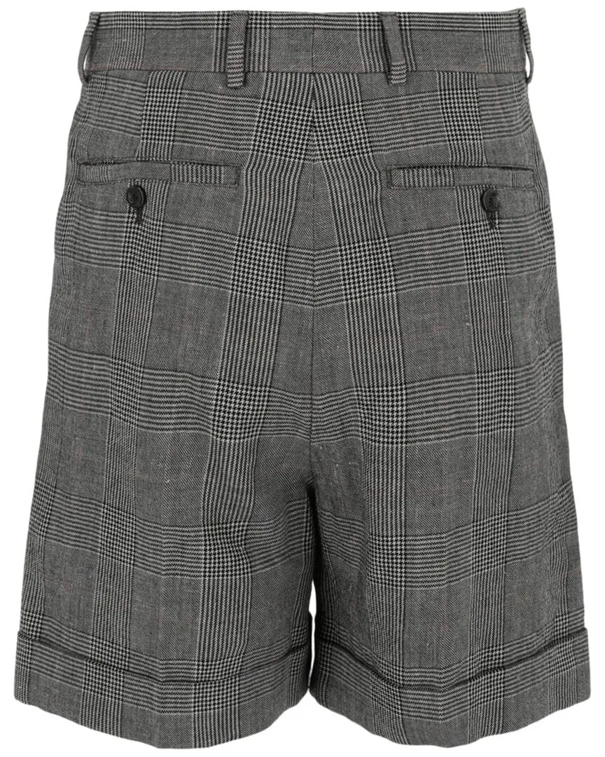 Gucci Cuffed Houndstooth Plaid Wool & Linen-Blend Short