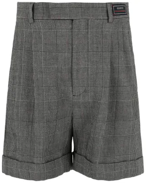 Gucci Cuffed Houndstooth Plaid Wool & Linen-Blend Short
