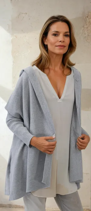 HARPER HOODED CAPE IN DOUBLE KNIT PIMA COTTON STRETCH