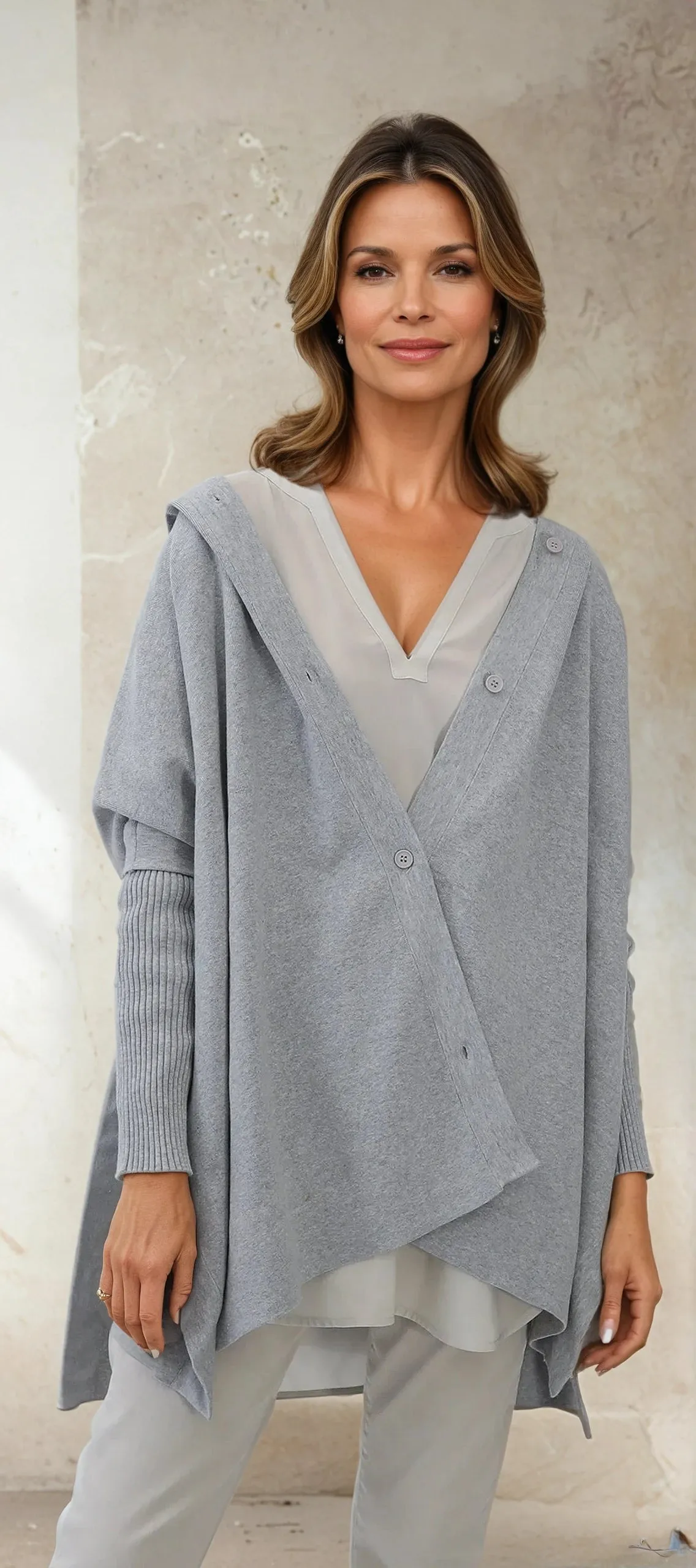 HARPER HOODED CAPE IN DOUBLE KNIT PIMA COTTON STRETCH