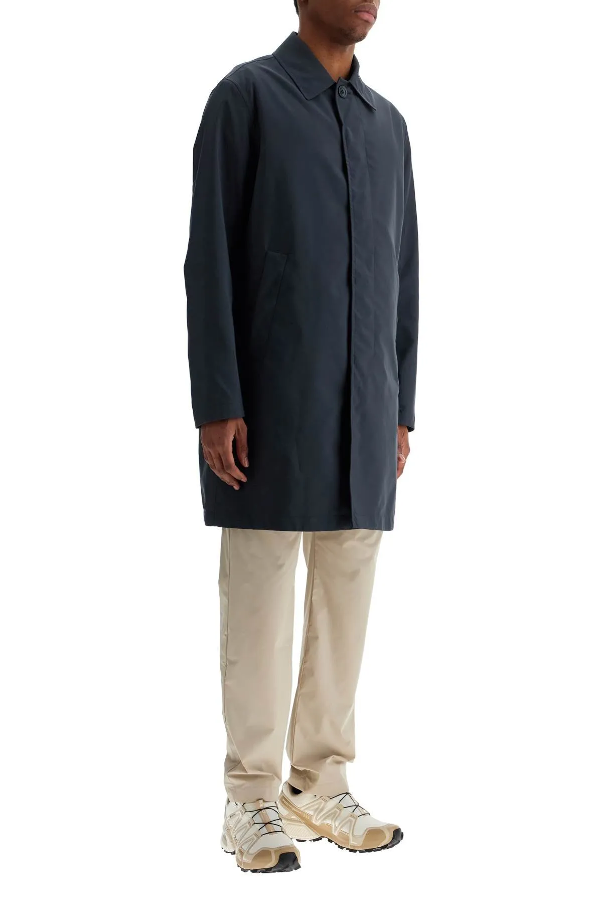 Herno Men's Long blue Waterproof Coat In High-Quality Polyester With Buttons