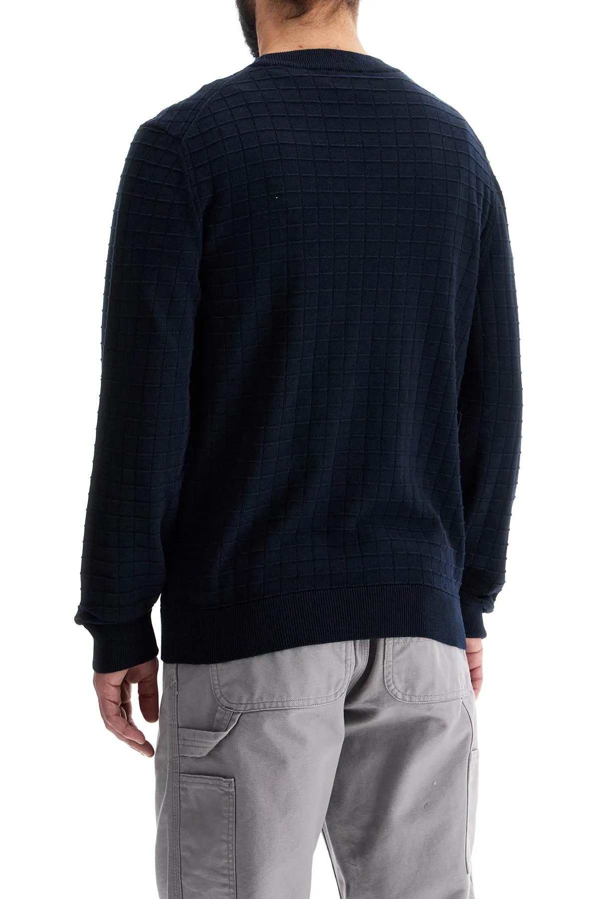 Hugo Men's blue Cotton Sweater With Round Neck Regular Fit