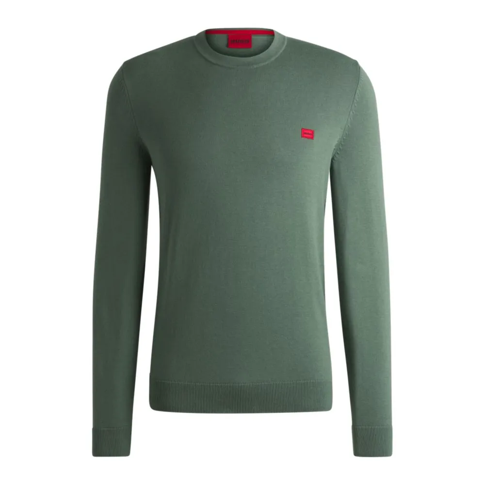 Knitted cotton sweater with red logo label