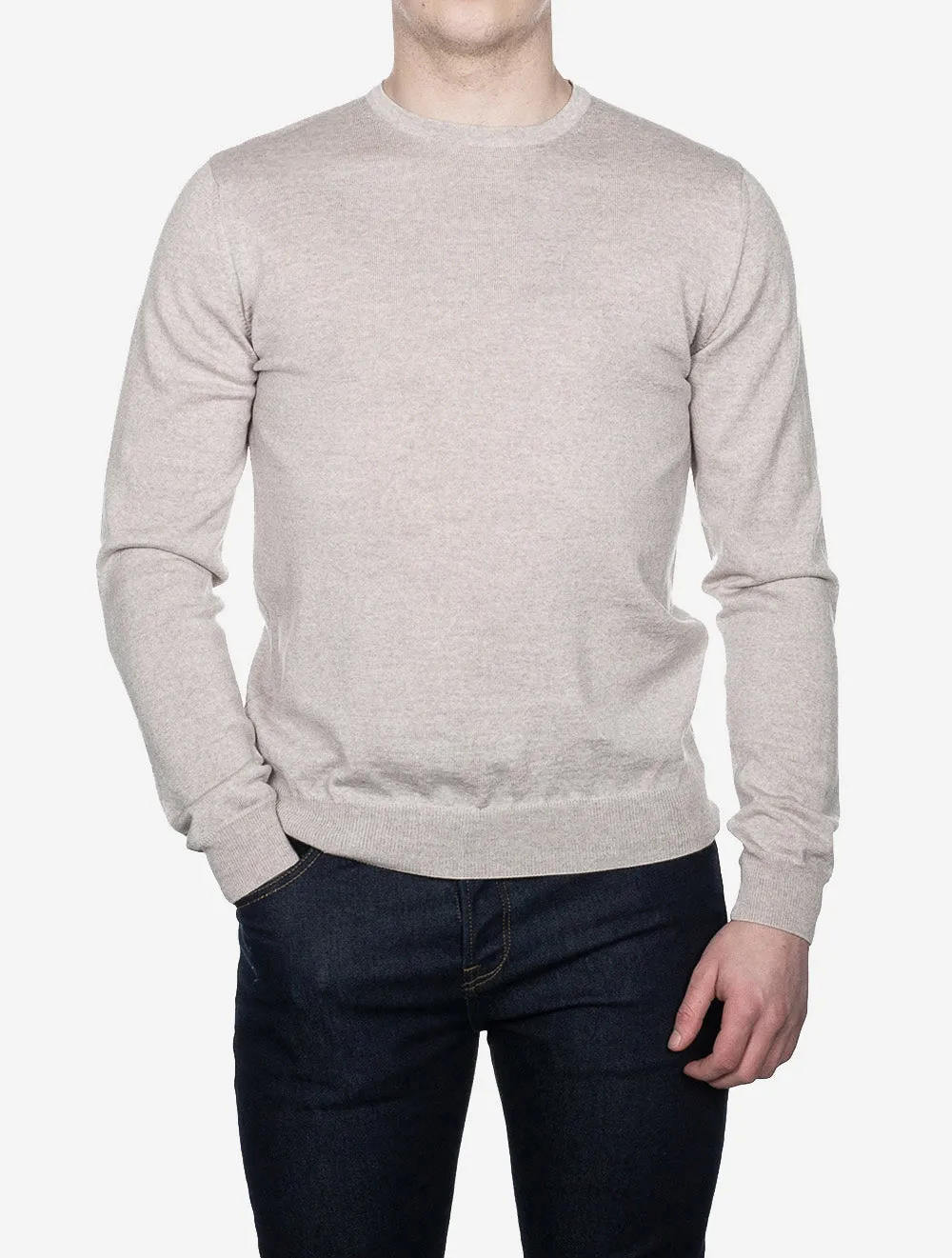 Knitted Crew Neck Merino Wool Sweater Beige