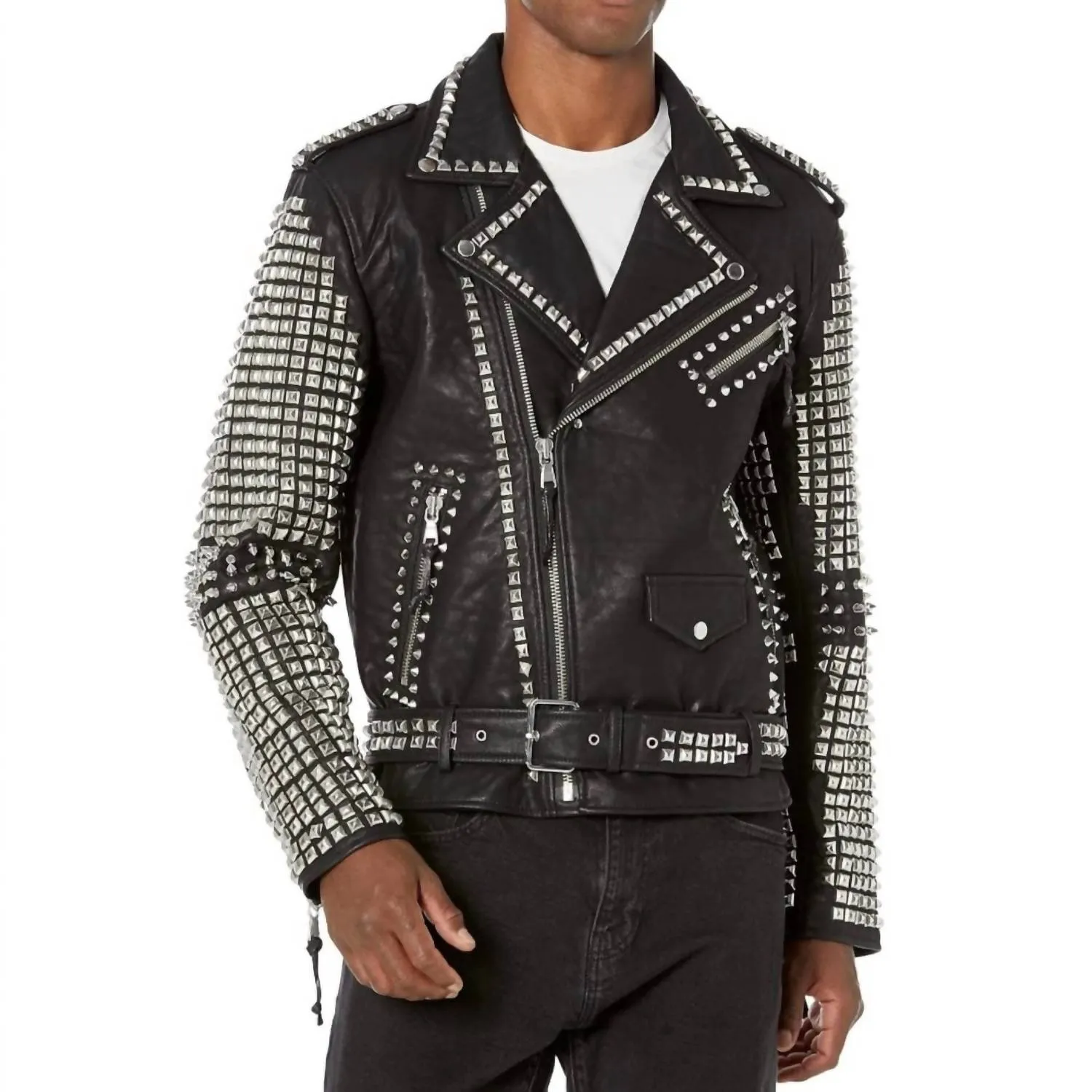 Leather Studded Jacket In Black