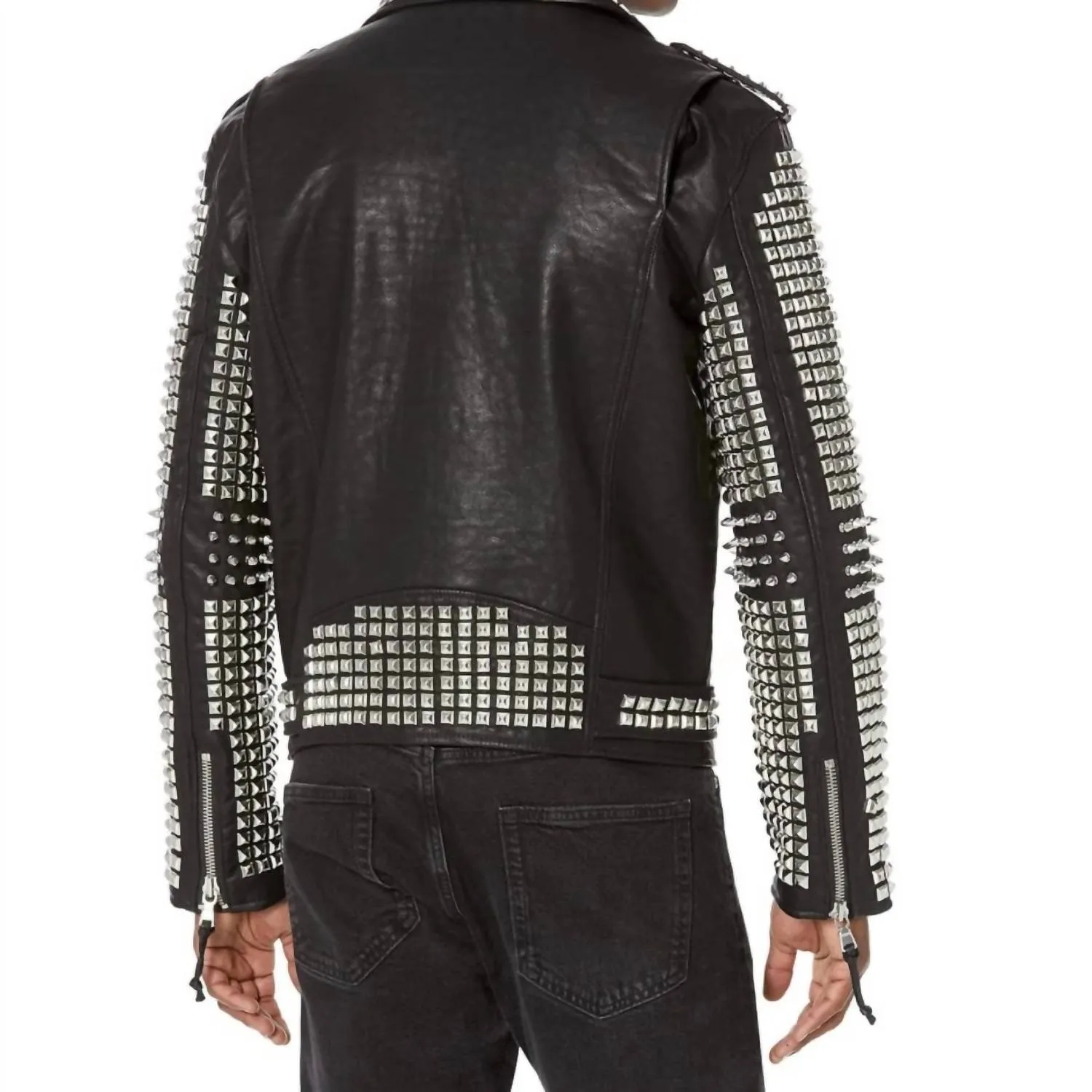 Leather Studded Jacket In Black