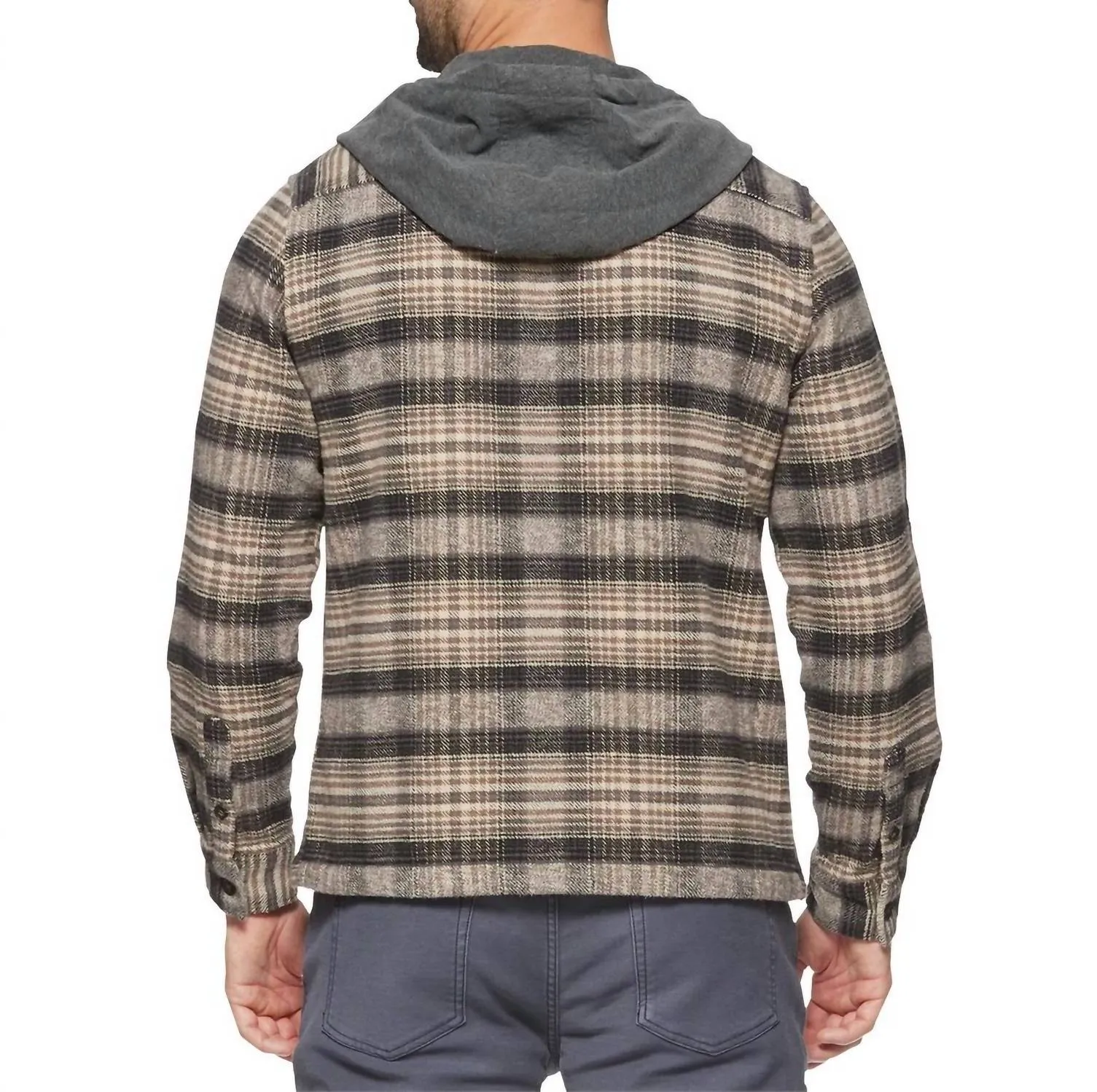 Manning Hooded Shirt Jacket In Oatmeal/charcoal
