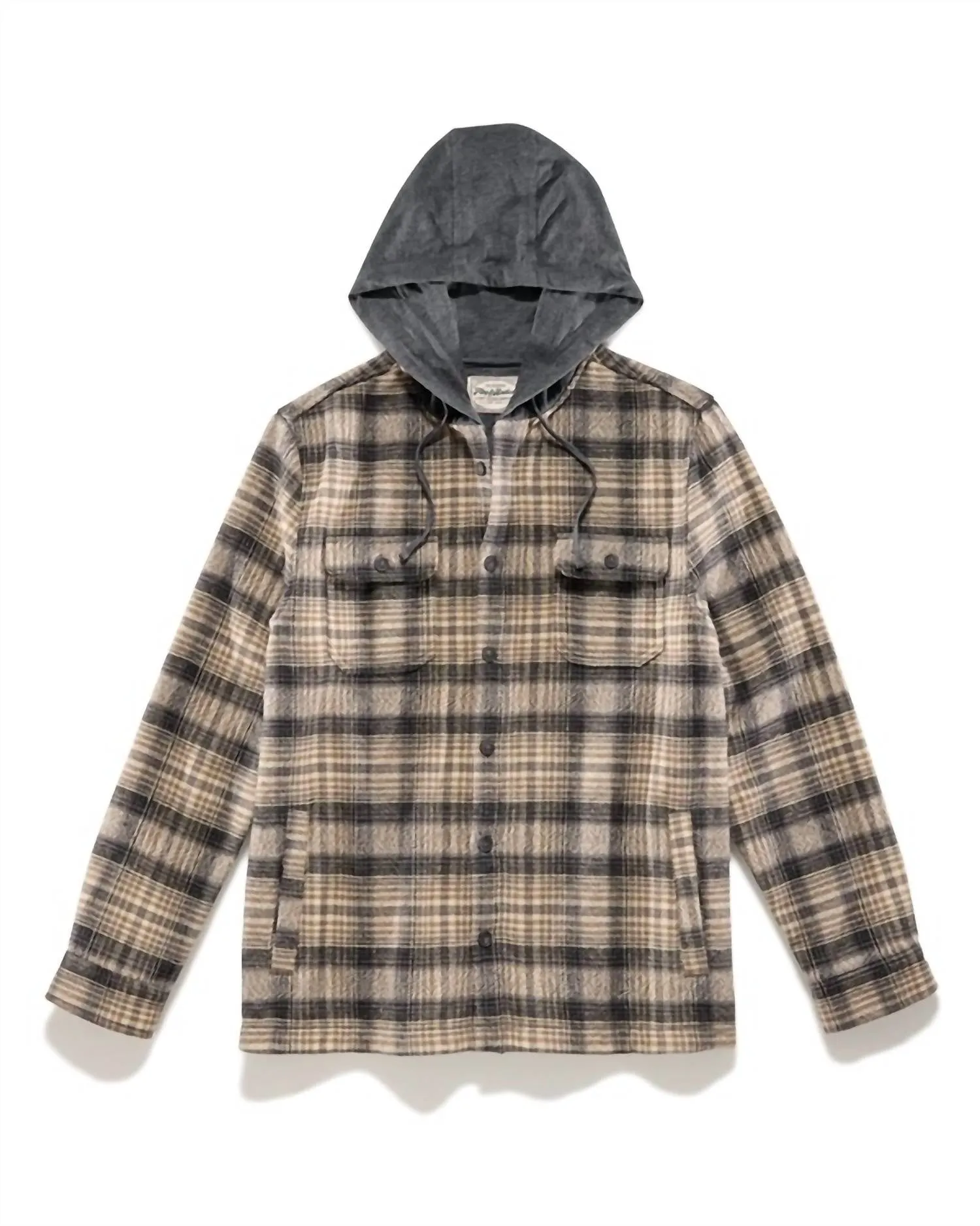 Manning Hooded Shirt Jacket In Oatmeal/charcoal