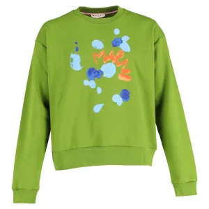 Marni Logo Print Crewneck Sweatshirt in Green Cotton