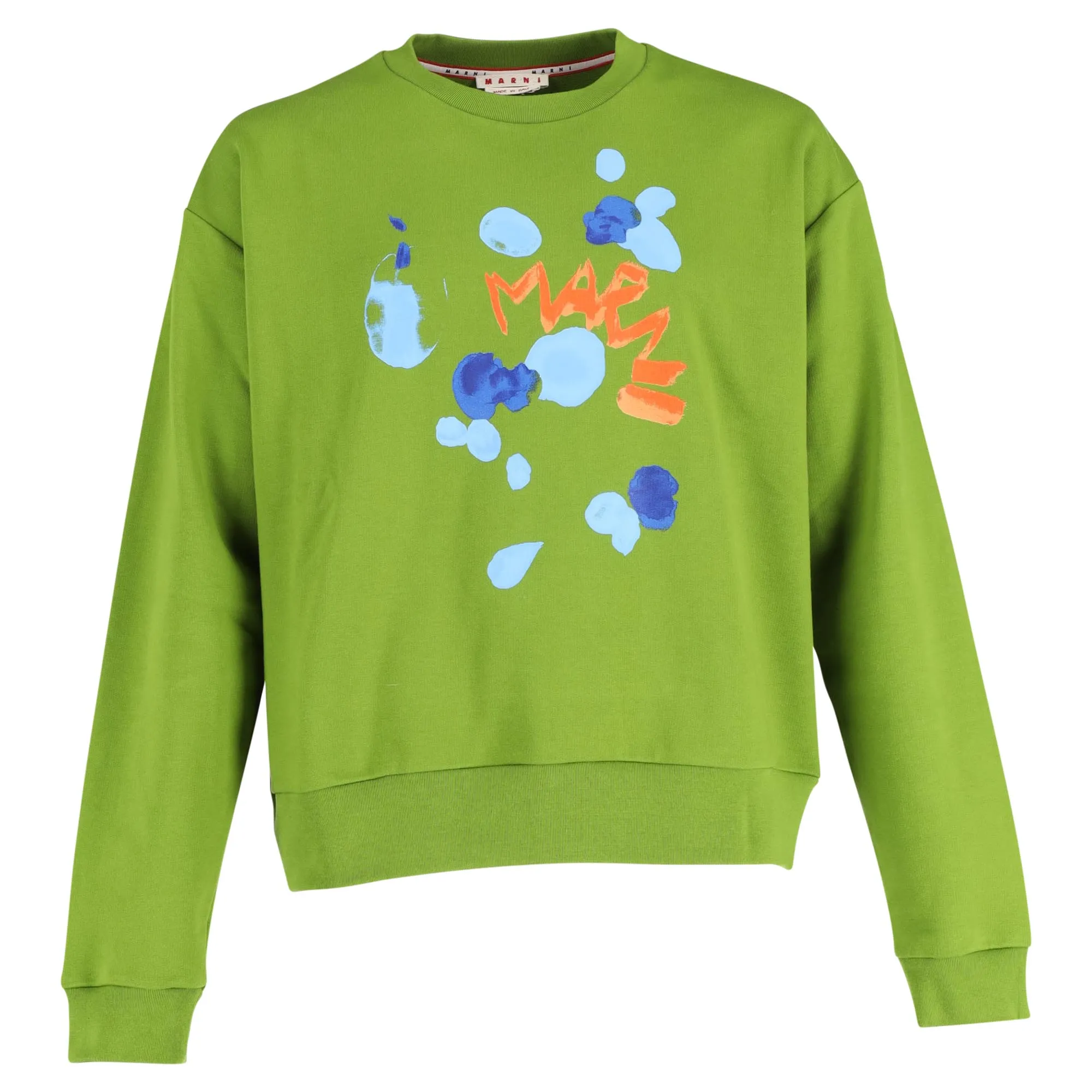 Marni Logo Print Crewneck Sweatshirt in Green Cotton