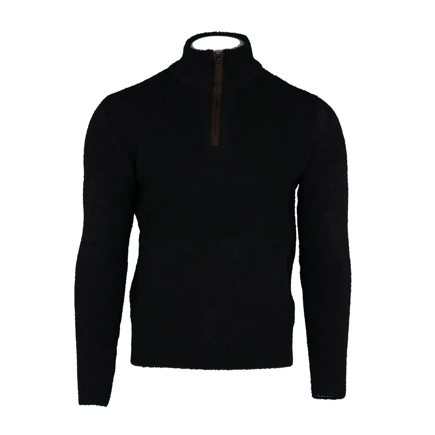 Men's Boucle Suede Trimmed Quarter Zip In Black