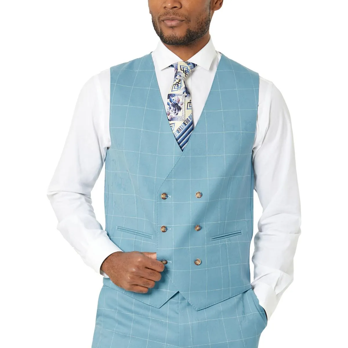 Mens Classic Fit Window Pane Suit Vest